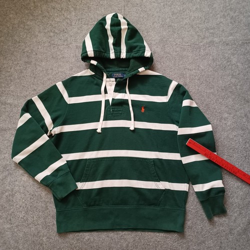Polo Ralph Lauren Hoodie Mens L Green White Stripe Logo Pullover Waffle Fleece - Picture 16 of 20