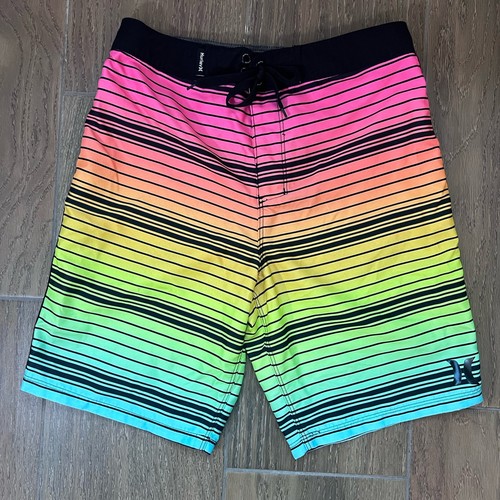 Hurley Boys Size 12 Multicolor Striped Swim Trunks Board Shorts - Picture 1 of 8