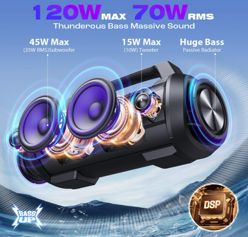 Altavoz Portátil W-King Impermeable D10 Fiesta con Luces LED NUEVO EN CAJA - Imagen 2 de 4