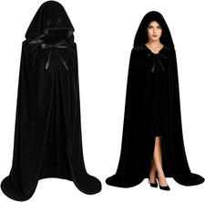 Schwarzer Umhang Kapuze Samt Vampir Cosplay Erwachsene Unisex (Schwarz