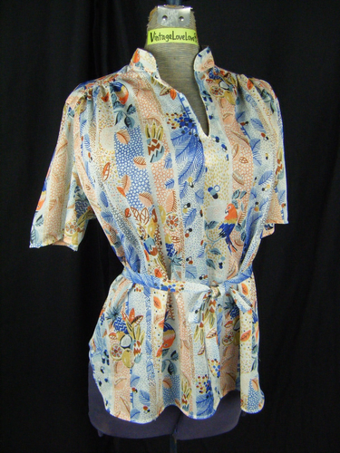 Maglia RHAPSODY vintage anni 70 multicolore pappagalli stampa hippy-busto 45/M-L - Foto 2 di 8