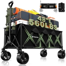 48"L Collapsible Wagon Cart Foldable, 560LB Weight Capacity 300L Heavy Duty F...