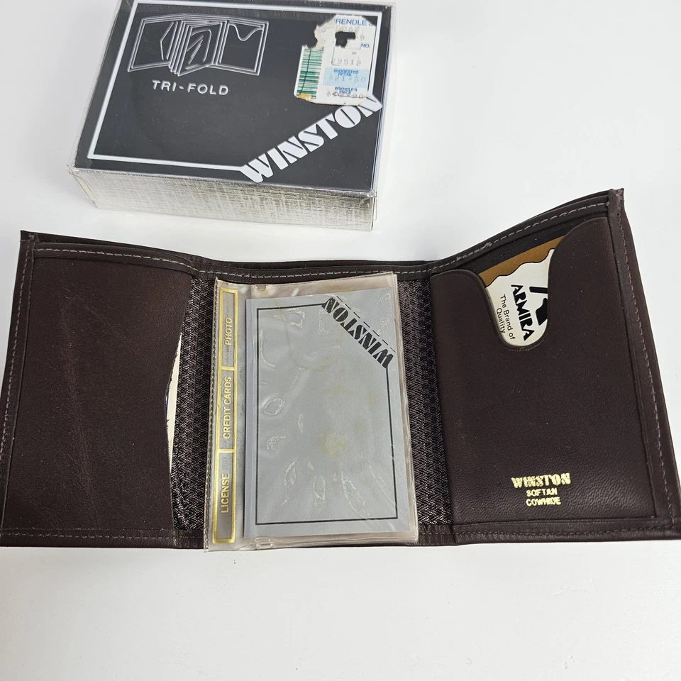 Cartera de Colección Winston Cuero de Vaca Triple Nueva de Lote Antiguo con Caja e Insertos Cuero Marrón Foto 2 de 4