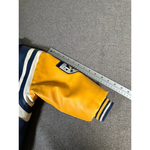 Vintage 90s Avirex Varsity Blue Yellow Leather Jacket Youth Gr. 4/5 XS Hip Hop - Bild 15 von 15