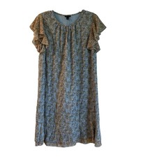 Ann Taylor Blue Ditsy Floral Flutter Sleeve Shift Dress Layer Hem Women’s S