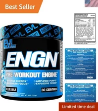 EVL Intense Pre Workout Powder - Blue Raz Flavor for Energy & Recovery 8.89oz
