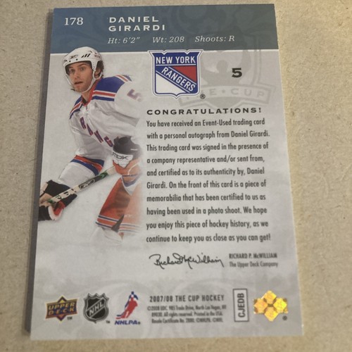 Daniel Girardi NY Rangers 2007-08 UD The Cup Rookie Patch 3 Color Auto 101/249 - Bild 5 von 8