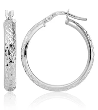 14K Solid White Gold Round Medium Hoop Earrings