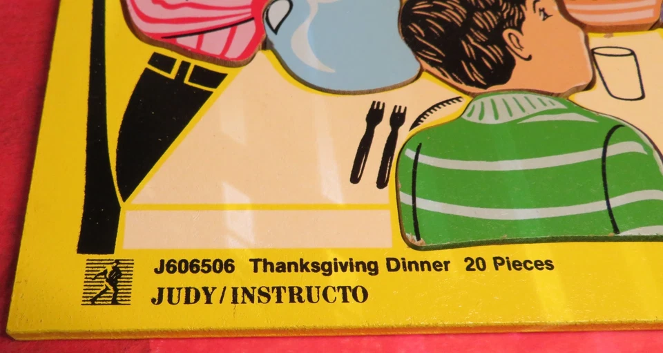 Vintage 1988 Judy Instructo Thanksgiving Dinner Wooden Puzzle 20 pc J606506 GUC - Image 4 of 4