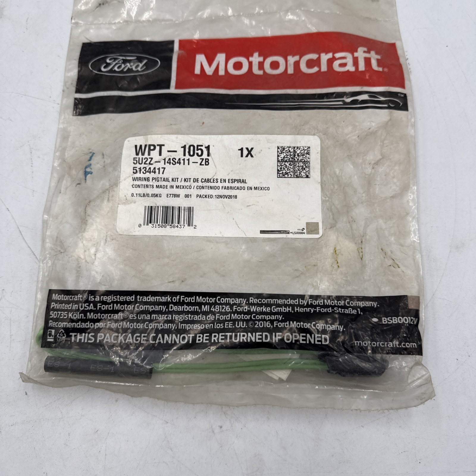 NEW GENUINE OEM FORD/MOTORCRAFT PART 5U2Z-14S411-ZB WIRE ASSEMBLY