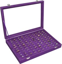Ring Display Tray Organizer Box with Transparent Lid, 100 tray, Purple 