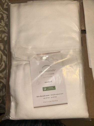 Pottery Barn Essentials Kissenbezüge Standard Weiß Neu Versiegelt Set (2) Faden 300