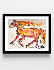 GUAJARDO Original Contemporary Line Fire Horse  12X9 Paper Signed Art