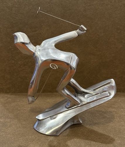 Vintage Chris Peterson signierte Aluminium Skulptur - Skifahrer - 70er Jahre - Bild 4 von 9