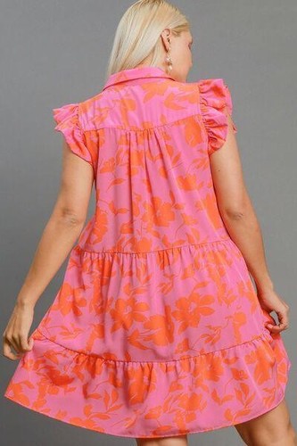 Umgee Full Size Floral Print Ruffle Cap Sleeve Tiered Dress Plus Size - Picture 7 of 8