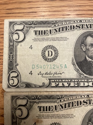 1950 A,B,C - $5 Five Dollar US Bills, Circulated. There are 2 “A” Notes - Picture 2 of 10
