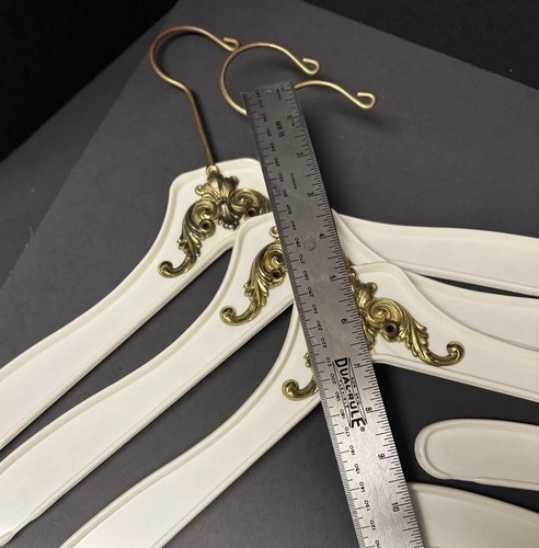 MCM Hollywood Regency Ornate Plastic Clothes Hangers 5 Monogram White /Gold RARE - Picture 5 of 9