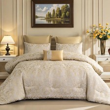 Queen Size Jacquard Bedding Comforter Set - All Season Luxurious Elegance Wit...