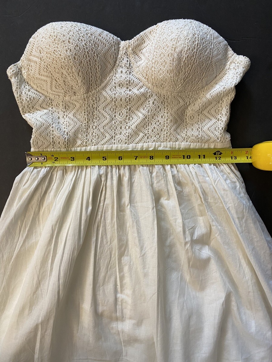 GUESS Lace Strapless Dress Small Mini Ivory Crochet Cotton Bustier Fully  Lined | eBay