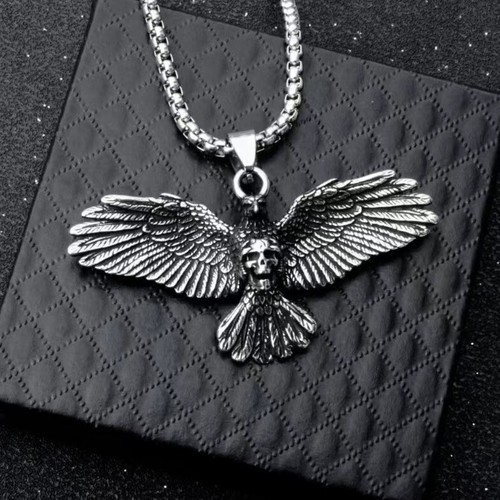 Men Silver Skull Eagle Pendant Animal Necklace Punk Rock Biker Jewelry Chain 24" - Bild 1 von 4