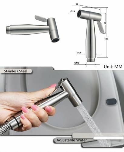 Rociador de bidé de acero inoxidable premium Shattaf baño inodoro kit de manguera adaptador en T - Imagen 2 de 12