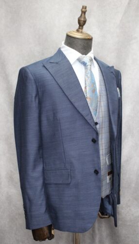 Traje formal Steve Harvey azul texturizado ajuste moderno 3 piezas para hombre - Imagen 3 de 7