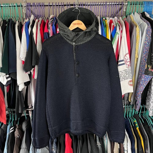 Vintage Stone Island Spring/Summer 1999 Knitwear Hooded Sweater Navy Blue Size M - Picture 1 of 12
