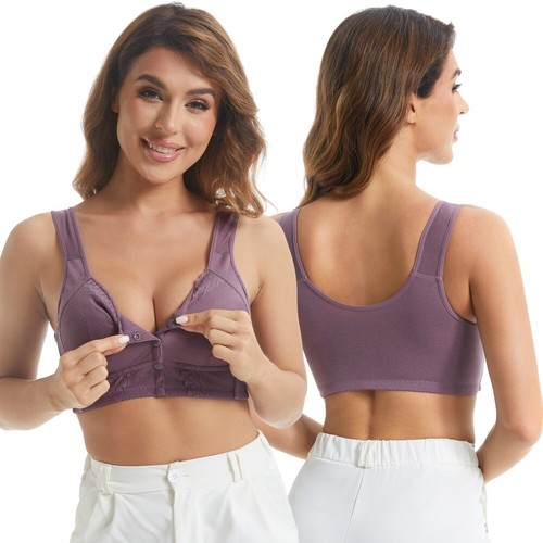 US Senior Women's Wirefree Bras Snap Front Button Closeure Cotton Bra - Picture 5 of 16