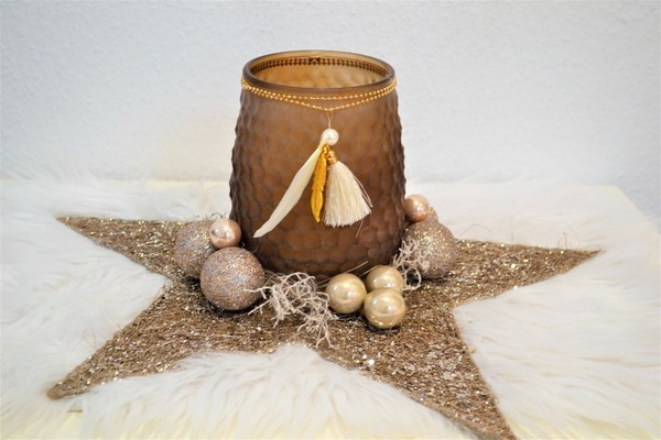 Adventgesteck Champagner Weihnachten Stern Mit Kerzenglas Deko 40 Cm Tischdeko-image