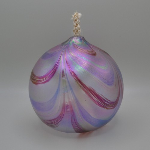Metallic Purple Iridescent Oil Lamp Blown Glass Pulled Feather Oil Slick 3.75" - Picture 6 of 20