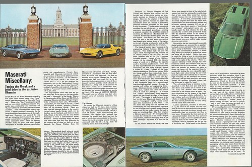 1975 MASERATI road test, Maserati Merak, Khamsin, color photos British article - Foto 1 di 2