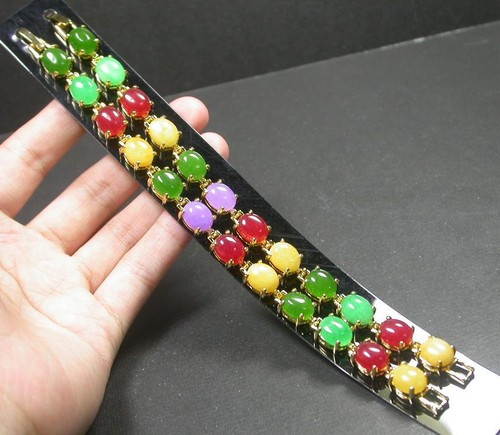 Brazalete con cuentas cabujón verde lavanda placa de oro amarillo lavanda 274475 EE. UU. - Imagen 7 de 8