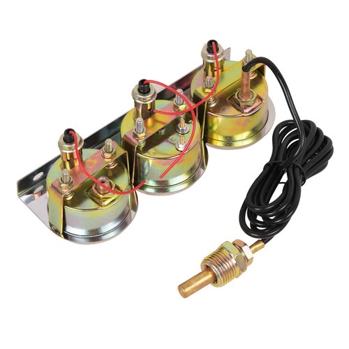 2" 52mm Mechanical Chrome Triple Gauge Set Water Temp Oil Pressure Volt Meter - Bild 7 von 11