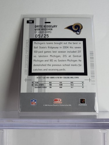 2005 Donruss Classics DANTE RIDGEWAY Auto RC - St. Louis Rams 5/25 - Picture 2 of 2