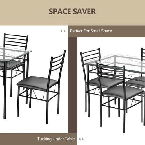 5 PCS Dining Kitchen Metal Set W/Tempered Glass Top Table & 4 Upholstered Chairs - Picture 8 of 17