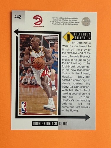 1993-94 Upper Deck Basketball #442 Mookie Blaylock Card - Picture 2 of 2