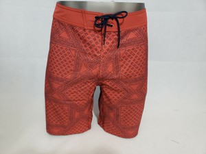 Mens Beach Shorts Red Bandana Swim Trunk with Pockets