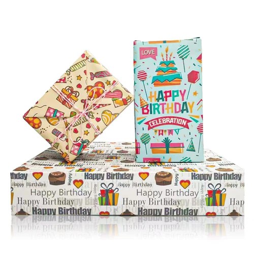 Birthday Wrapping Paper 9 Sheets 20.5"x29.5" with Rope for Weddings Baby Showers - Picture 2 of 7