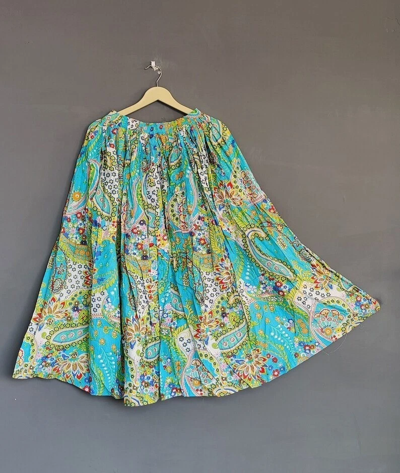 Indian Turquoise Paisley Skirt Cotton Skirt, Long Skirt, Free Size Beach Wear AU