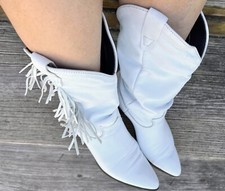 Rodeo Drive Cowgirl Boots White Leather Fringe Western Tassel Mid Women’s 5.5
