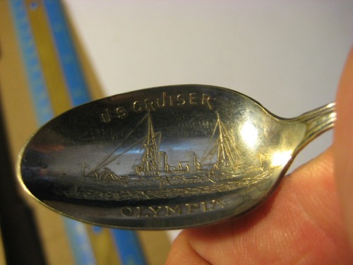 Vintage U.S. Cruiser Olympia Souvenir Spoon Admiral Dewey Manila May 1st 1898 - Picture 3 of 5