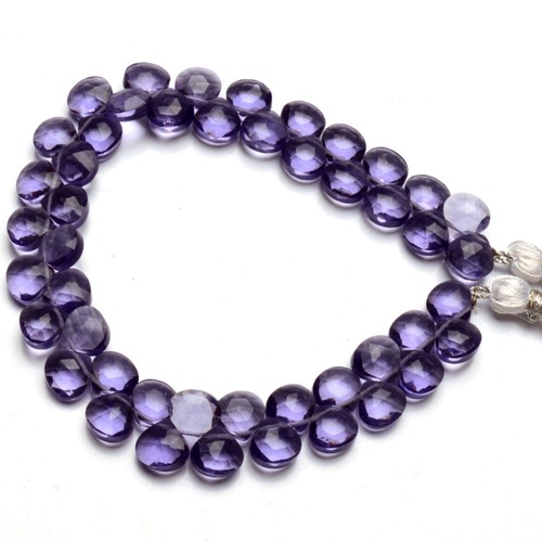 Iolite Color Quartz 8 mm Size Faceted Heart Shape Briolette Beads 8" Strand - Picture 8 of 8