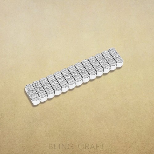 Brazalete Hip Hop Para Hombre Moissanita Real Esmeralda Redonda 19,75 quilates Chapado en Oro 14k - Imagen 9 de 18