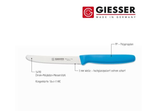 6er Set Giesser Messer 11 cm Welle hellblau Tomaten Tafel Tisch Universalmesser - Bild 2 von 6