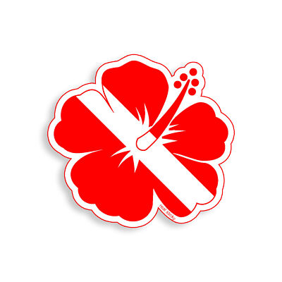 Hibiscus Flower Scuba Diver Down Flag Dive Sticker Decal