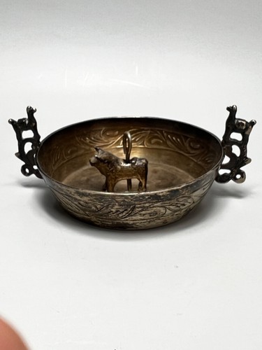 Antiguo Perú Peruano Plata Fina Colonial Ceremonial Cuenco Toro Lama Manijas - Imagen 3 de 13