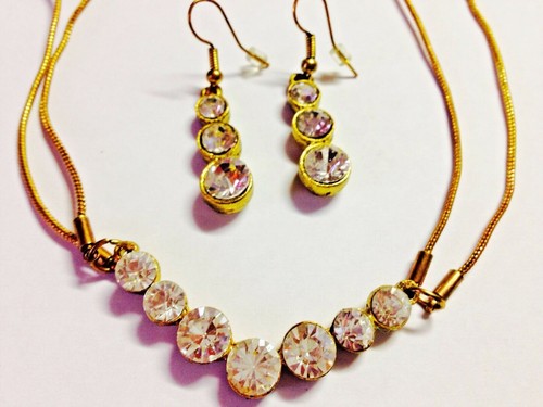  Schmuckset, Damen Ethno Formal Halskette Ohrringe Stein Goldfarben Schmuckset - Bild 1 von 6