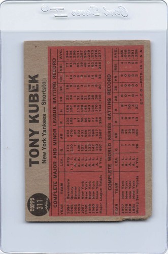 1962 Topps #311 Tony Kubek Yankees VG *7821 - Picture 2 of 2