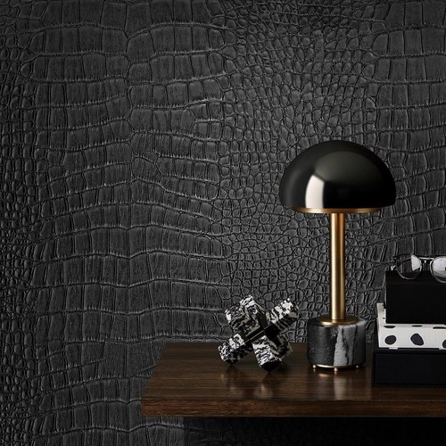 Black Crocodile Wallpaper Peel and Stick Wallpaper 15.7 Inch X 393.6 Inch Black