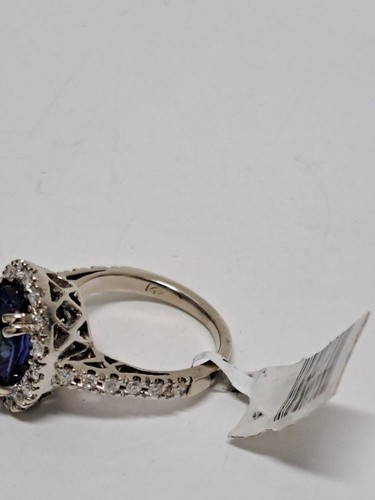 ANELLO AUREOLA ZAFFIRO/DIAMANTE creato in laboratorio oro bianco 14 carati - Foto 5 di 6